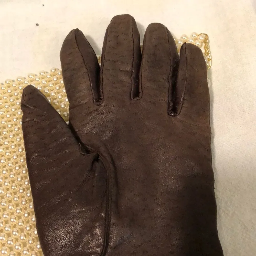 Vintage Faux Leather Ladies Driving Gloves Brown